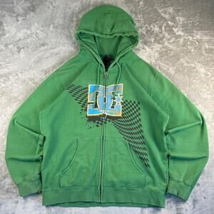 Vintage DC Shoes Hoodie Y2K Green Full Zip Logo Skate Size Large